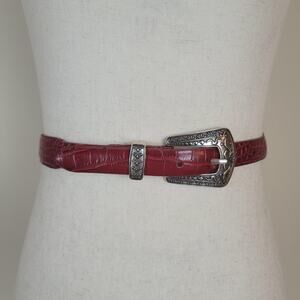 Lake Shore Drive Belt Medium Red Leather Western Buckle Croc Embossed Textured